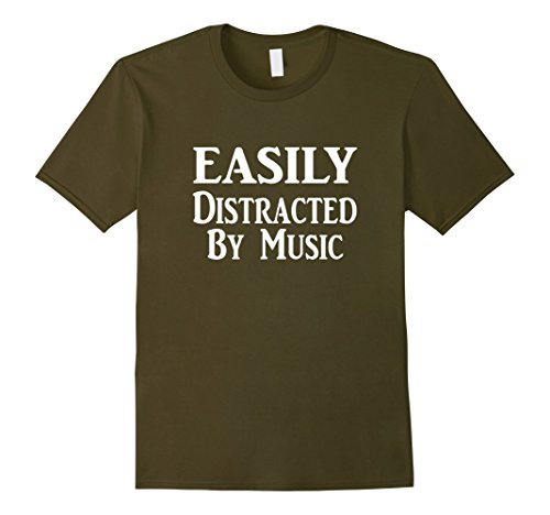 Men's Easily Distracted By Music | Funny Music Lover T-shirt Large Olive
