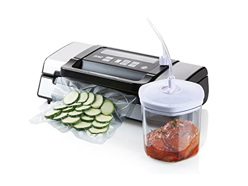 DOMO DO331L Vakuumierer inkl. 1 Rolle Folie â Vollautomatisches Vakuumiergerät mit Marinierfunktion â Ideal für Sous-Vide, Vorrat & empfindliche Lebensmittel - 130W - Schwarz/Silber