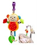 eurofield Baby Plush Rattle Toy, Hanging Stroller Toy with Squeaker,Teether, Colorful Monkey Animal Stuffed Plush Toy for Kid (Monkey, 7.9