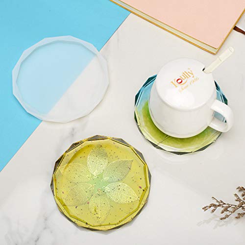 ZeMooon 4 Pack Coaster Molds for Resin Casting, Diamond Edge Round Mold, Epoxy Resin Silicone Large Tray Mold