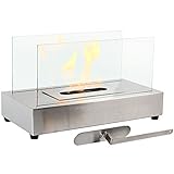 Sunnydaze El Fuego Tabletop Fireplace, Indoor Ventless Bio Ethanol Fire Pit, Long Lasting Burn Time, Stainless Steel