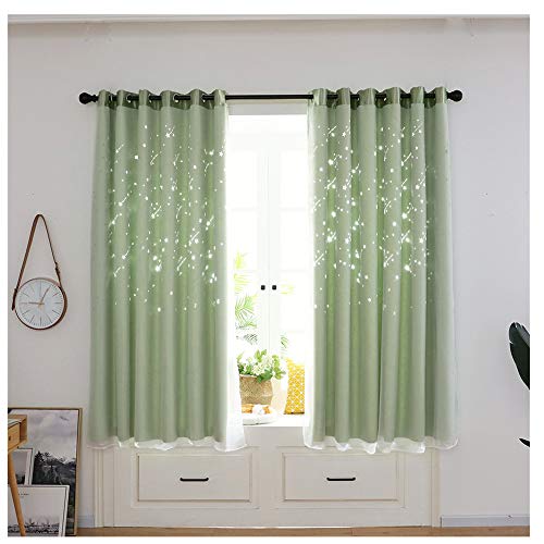 Promisen Meteor Shower Hollow Out Curtains,1PCS Modern Window Sheer Voile Drape Valance Curtains for Dining Room,Living Room,Bedroom (Green)