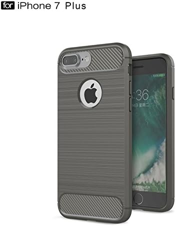 iPhone 7 Plus Case, HEPI Anti-Shock Soft TPU Wire Drawing Case with Tempered Glass Screen Protector(5.5 inch) and Charging Cable Saver Protector (Gray)