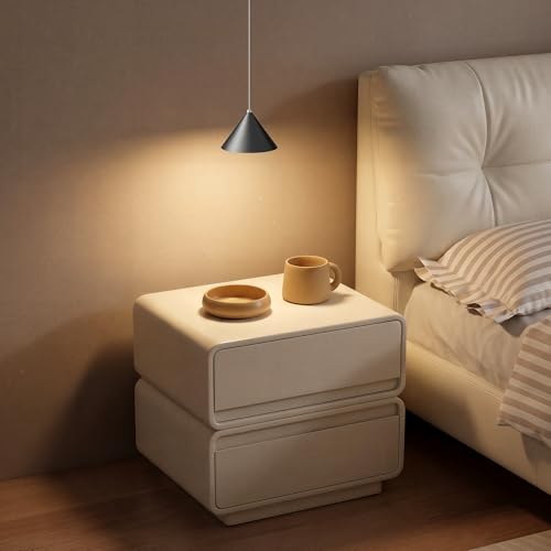 lundwa LED Suspension Lamp Conical Aluminium, 3PCS Hanging Lamps Bedside Table – Modern Design 12W 3000K 800LM Adjustable Textile Cable for Kitchens Dining Room, Bedroom, Coffee (Black)