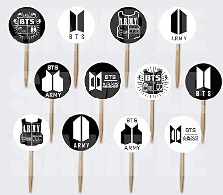 Bts Army Logo Cupcake Picks Cake Toppers 12 Pcs Black And White