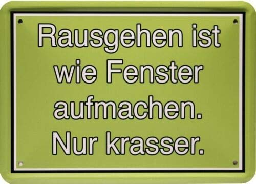 Blechschild mittel Tin Sign 15 x 21 cm Window Rausgehen ist wie Funny Slogan MJ 225