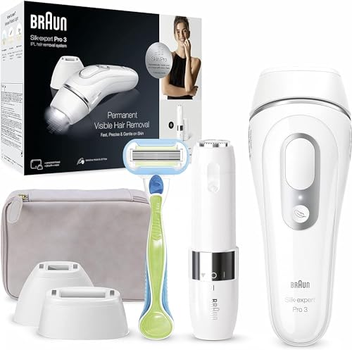Braun IPL Silk Expert Pro 3 Haarentfernungsgerät Damen, 2 Aufsätze, sichtbare Haarentfernung, Designed In Germany, Gesichtshaarentferner, Alternative zu Laser Haarentfernung, PL3139, Weiß/Silber
