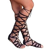 Flat Sandals Women, Gladiator Knee High Boots