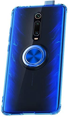 Tianqin Redmi K20/K20Pro Case,Clear Slim Soft Transparent Anti-Scratch Shockproof Magnetic Kickstand Case Cover with Ring Rotation Holder for Redmi K20/K20Pro Case - Transparent+Blue