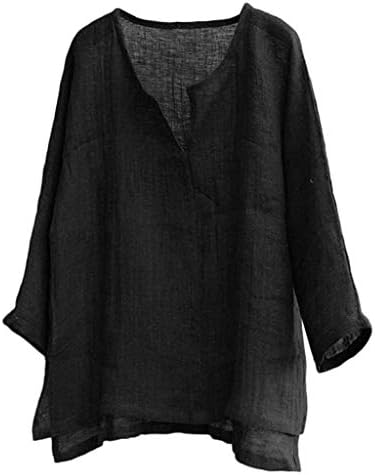 Masun Men Linen Shirts Comfy Ulta Thin Breathable V Neck Long Sleeve T Shirt Vintage Solid Color Brief Loose Casual Tops