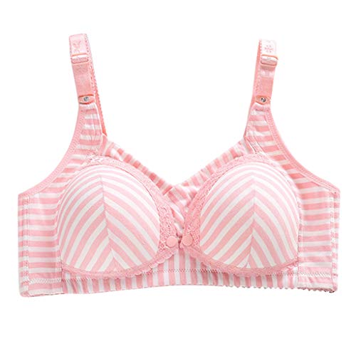 Wireless Striped Nursing Bra for Women, Lightly Padded Adjustable Strap Lace Patchwork Front Closure Wire Free Bra(Pink, 80B)