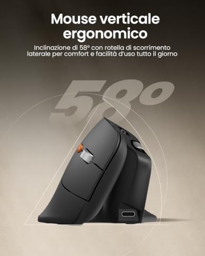 ProtoArc EM11 Pro Mouse Ergonomico Verticale con Rotella di Scorrimento Orizzontale | Pulsante Personalizzabile, 2*Bluetooth + 2,4 G Wireless, Ricaricabile, per PC da Ufficio, Mac, Windows, Linux