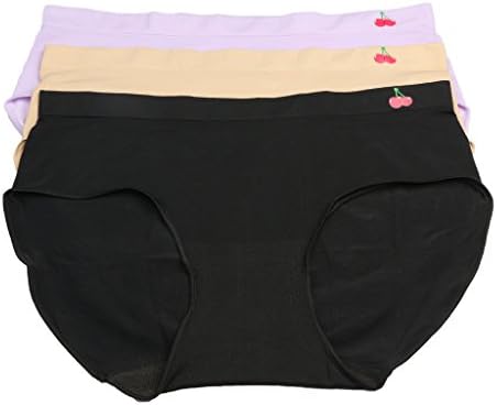Women Breathable Underwear, Skincare Comfort Invisible Hipster, Seamless Brief Panties Pack of 3 Suit for Women,Maternity,Quick Dry(,Beige/Purple/Black,)M Size