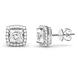 925 Sterling Silver Princess Cut CZ Cubic Zirconia Halo Earrings