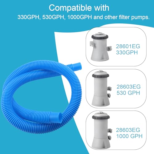 2 Pieces 32 mm Pool Hose, 150 cm with 4 Metal Clips, Replacement for Above Ground Pools and Filter (Blue)