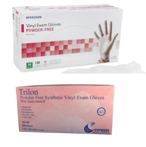 Vinyl Exam Glove, MEDIUM, Powder Free, Latex Free, Smooth, 100 Count Box - Case of 10 Boxes = 1000 Gloves