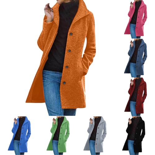tacniseyw Trench Coats For Women Winter Warm Wool Blend Jackets Single Breasted Lapel Collar Pea Coat Thicken Wool Coat Ladies Mid-Length Winter Jackets Solid Casual Overcoat Outerwear With Pockets