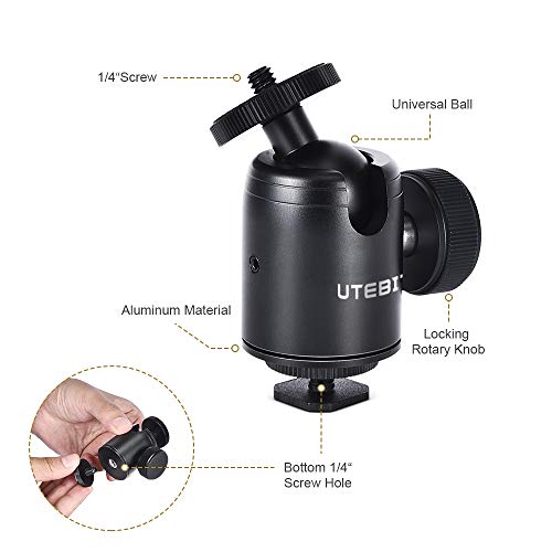 UTEBIT Mini Kugelkopf Stativkopf 24mm Ballhead Diameter Max Load 5Kg 360 Grad Kamera Kugelkopf mit 1/4"Schraube Hot Shoe Anzug für alle Arten von DSLR Kamera Stativ LCD-Monitor Blitz Licht Halter usw. – Bild 4