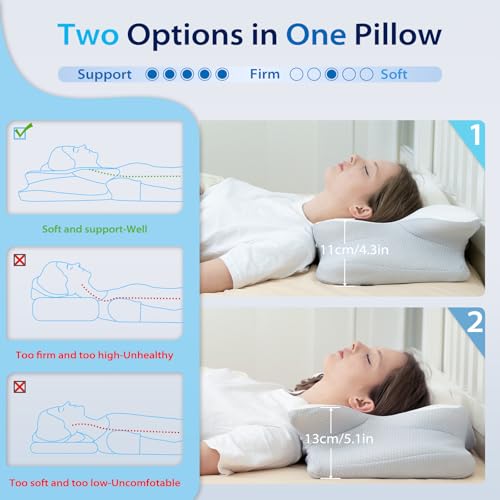 HOMCA Cervical Memory Foam Pillow, Ergonomic Pillow with Support for Neck and Shoulder, Pillows for Side and Back Sleeping, Grey
