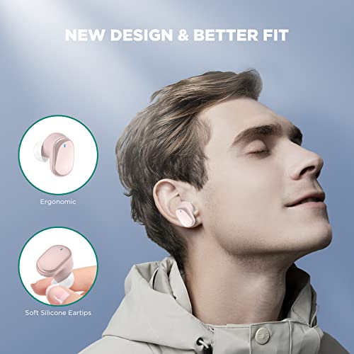 HTC 2023 New True Wireless Earbuds 7 Bluetooth 5.3, Stereo Earphones 10mm Driver with Deep Bass, 40ms Ultra Low Latency for Gaming, Running - 22H Playtime/Touch Control/Game Modes/Built-in Mic - Pink