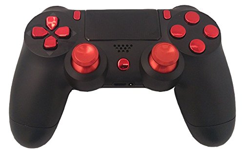 BlackZone Controllers - moddedRED Aluminum Thumbsticks/Chrome Button Kit PS4 ControllerBlack/Red