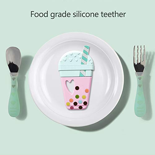 BIGSPINACH Soft Bubble Tea Silicone Teether,Coffee Cup Single Baby Teether Toys