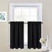 NICETOWN Black Blackout Curtains for Kitchen RV Camper Thermal Inuslated Double Rod Pocket Half Window Tiers for Cafe Short Curtains for Smal Window (1 Pair, 29