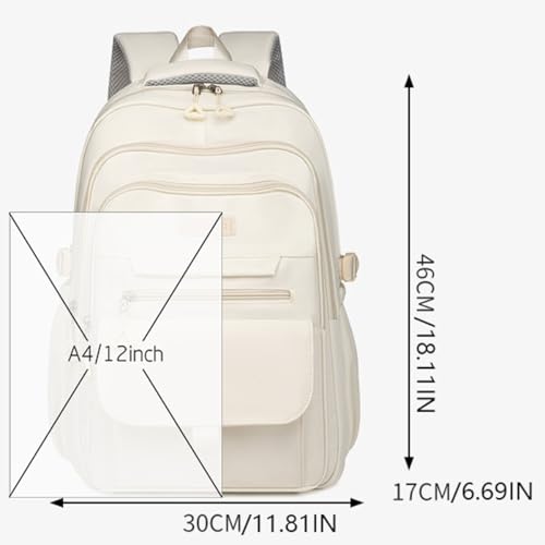 School Cute Aesthetic Backpack Girls Backpack for Students Kids Teen Girls Large Capacity Bookbags College Backpacks Laptop Lightweight Bookbag Casual Travel Daypacks School Bag（White）