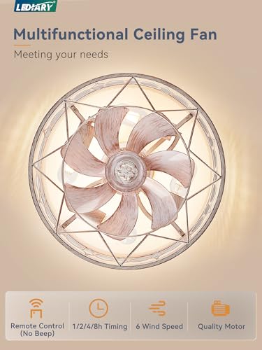 LEDIARY Caged Ceiling Fan with Light and Remote, 16in Small Low Profile Ceiling Fans with Lights, 6 Speed and Reversible Farmhouse Flush Mount Ceiling Fan for Bedroom, Kitchen, Living room