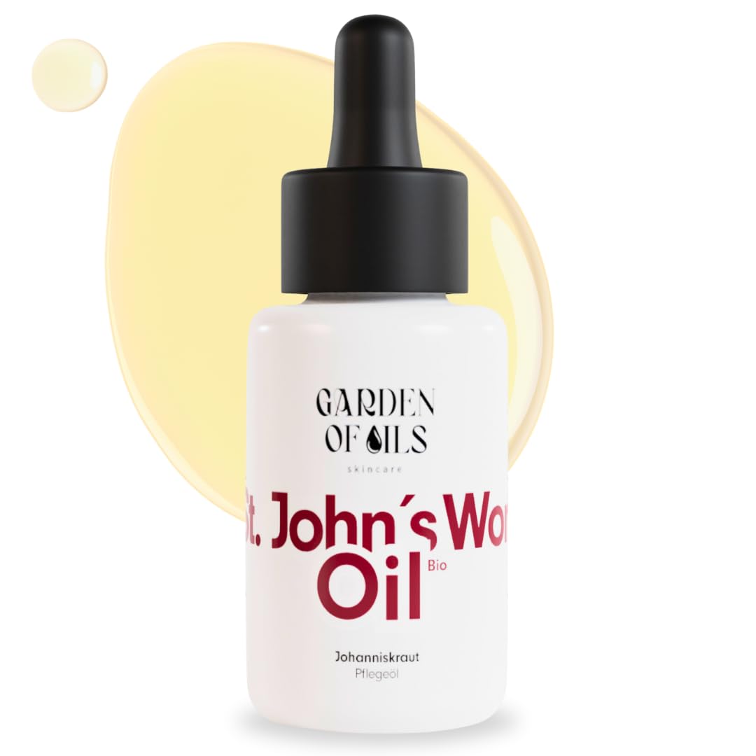Organic St. John's Wort Oil - Natural Red Oil Made in Germany - For Care of Scars, Dry Skin as well as Massage & Relaxation - Garden of Oils