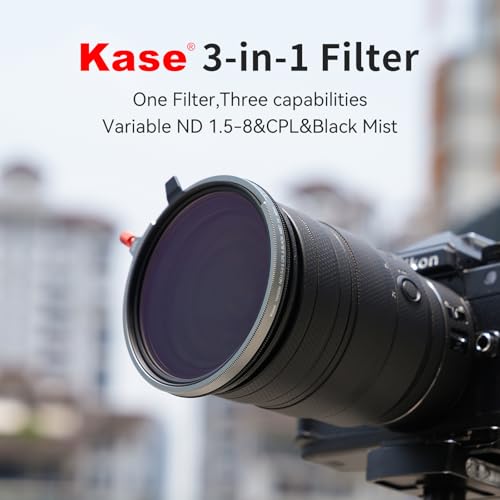Kase Filtro ND magnético Variable mm + CPL + Niebla Negra 3 en 1, Filtro Compacto de Lente de cámara con Tapa magnética para Vlog Diario, videografía de Viaje, (82mm)
