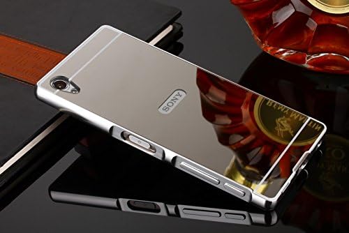 Sony Xperia Z5 Mirror Case, Estuyoya Back Case [Aluminum Frame] Bumper Xperia Z5 Back Plate PC Mirror Effect [Ultra Resistant] Shockproof - Silver