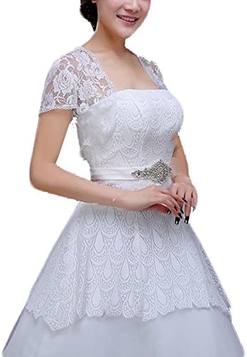 Women's Lace Short Sleeves Bridal Dress Jacket Wedding Shrug (Large, White)