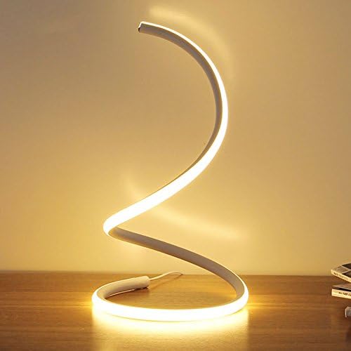 Aluminum LED Table Lamps - Post-Modern Spiral Decorative Desk Lamp Acrylic Warm Romantic Curved Reading Lamp, 3-Color Light Dimming (Black, Gold, White) (Color : White)