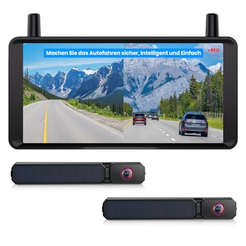 AUTO-VOX Dual Reversing Camera Wireless Solar: 6 Inch 16:9 HD Display, Two Antennas Strong Signal, Split Screen Display with Balanced Double Images, Suitable for Cars, SUVs, Trucks, Trailers