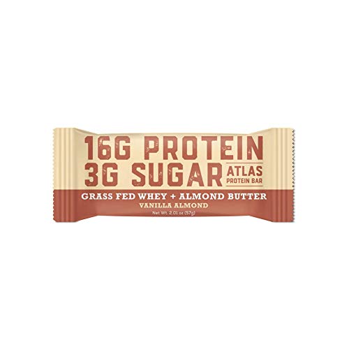 Atlas Bar – Keto/Low Carb Friendly Protein Bar, Vanilla Almond, 2.01 Ounce (10-Pack) — Grass Fed Whey, Low Sugar, All Natural, Gluten Free, Soy Free, GMO Free, and Sugar Alcohol Free