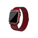 AHXLL Compatible for Apple Watch 38mm 42mm, Mesh Milanese Loop Stainless Steel Replacement iWatch + Metal Protective case for Apple Watch Series 3, Series 2, Series 1, Sport& Edition (Red, 42MM)