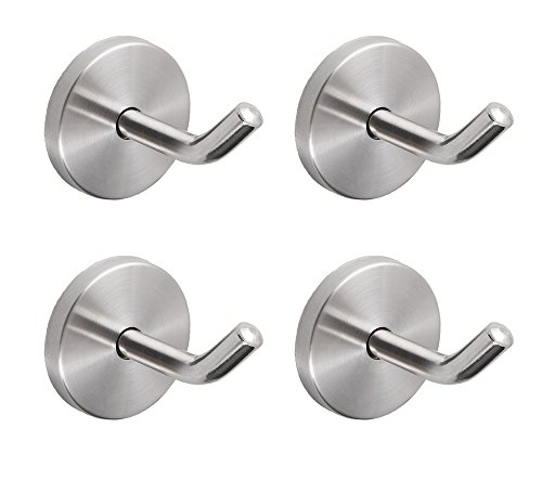 NELXULAS Brushed Stainless Steel Single Heavy Duty Short Nose Wall Mount Hook, Fit for Kitchen,Bedroom,Living Room, Bathroom,Closets and Garage Storage (2", 4 PCS)