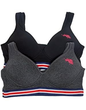 Women's 2 Pack Padded Push Up Sports Bras with Varsity Stripe Band