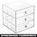 mDesign Stackable Plastic Eye Glass Storage Organizer Box Holder for Sunglasses, Reading Glasses, Accessories - 3 Divided Drawers, Chrome Pulls, 2 Pack - Clear