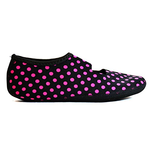NuFoot Mary Janes Women's Shoes, Best Foldable & Flexible Flats, Slipper Socks, Travel Slippers & Exercise Shoes, Dance Shoes, Yoga Socks, House Shoes, Indoor Slippers, Black/Pink Polka Dots, Large
