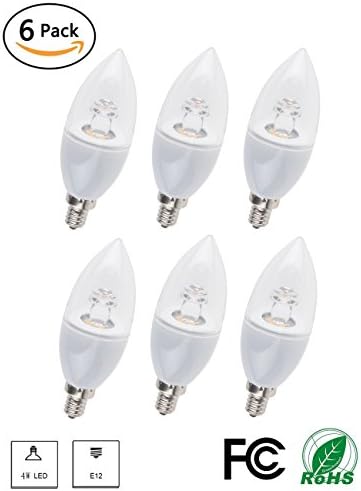 LynkNova LED Bulb 4 watt C37 E12 Base Warm White 2700k 30W Equivalent LED Bulbs 270 Degree Beam Not-dimmable Pack of 6 LED Candle Bulbs