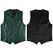 ZEROYAA Men's 3pc Paisley Jacquard Vest Set Necktie Pocket Square Set for Suit or Tuxedo ZLSV14 Green Black Medium