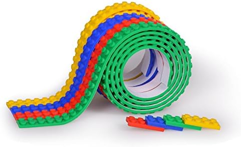 Toy Building Block Tape, Fscool 4 Pack Self-adhesive Building Bricks Tape Silicone Base Plate for Lego Blocks, Mego Bloks, Kreo and More Building Blocks (Green, Red, Blue and Yellow)