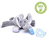 LHEI Baby Pacifier with Removable Stuffed Animal, Silicone Elephant Infant Pacifier Soft Plush Toy for Boys & Girls Teether Pacifier Holder
