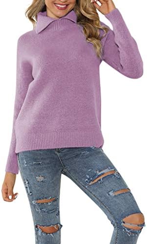 Hohaski Women Casual Turtleneck Pullover Long Sleeve Solid Loose Knitted Sweater Tops