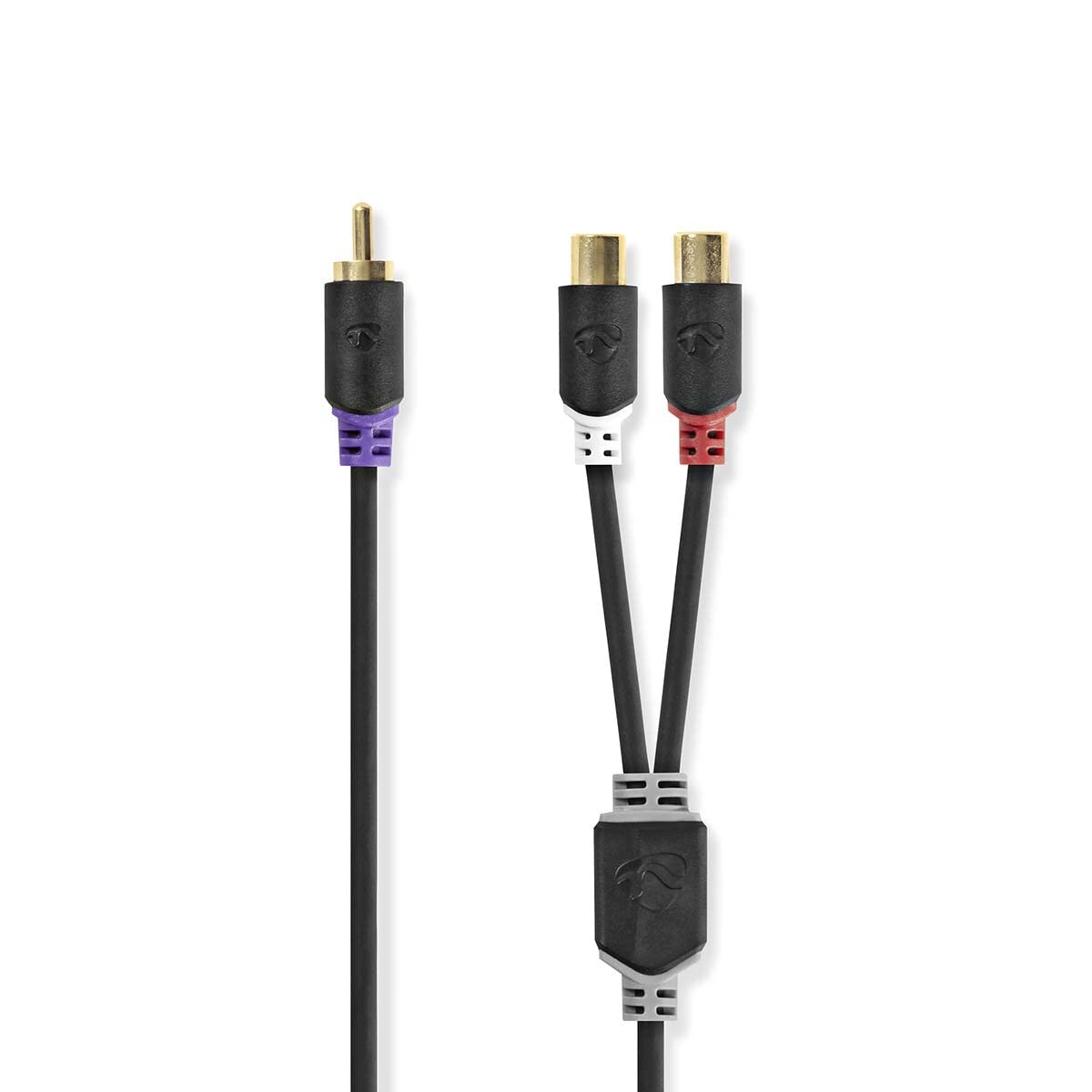 NEDIS Subwoofer Cable RCA Male to 2x RCA Female, 24ct Gold-Plated Contacts, Flexible Strain Relief, Shielded - Anthracite, 20cm