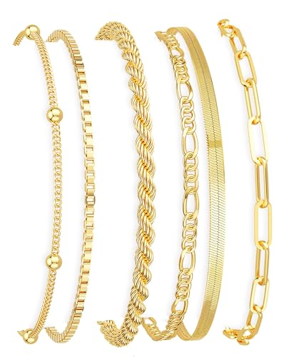 DEARMAY Gold Bracelets for Women Waterproof, 14K Gold Plated Stackable Jewelry Sets Non Tarnish Trendy Thin Dainty Cuban Link Paperclip Chain Bracelet Stack Fashion Accessories Gifts for Womens