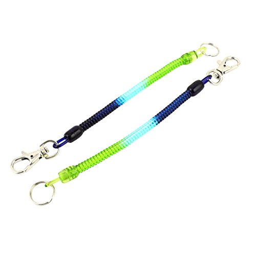 Metal Clasp Plastic Ring Spring Coil Keychain 2Pcs Mazarine Green Blue