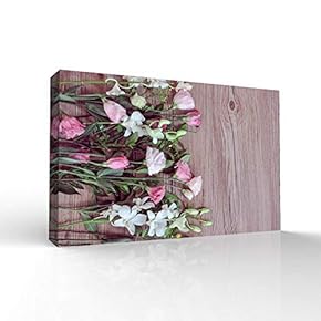 Canvas Wall Art Wood Feature Flowers Painting Artwork for Home Prints Framed - 12x18 inches